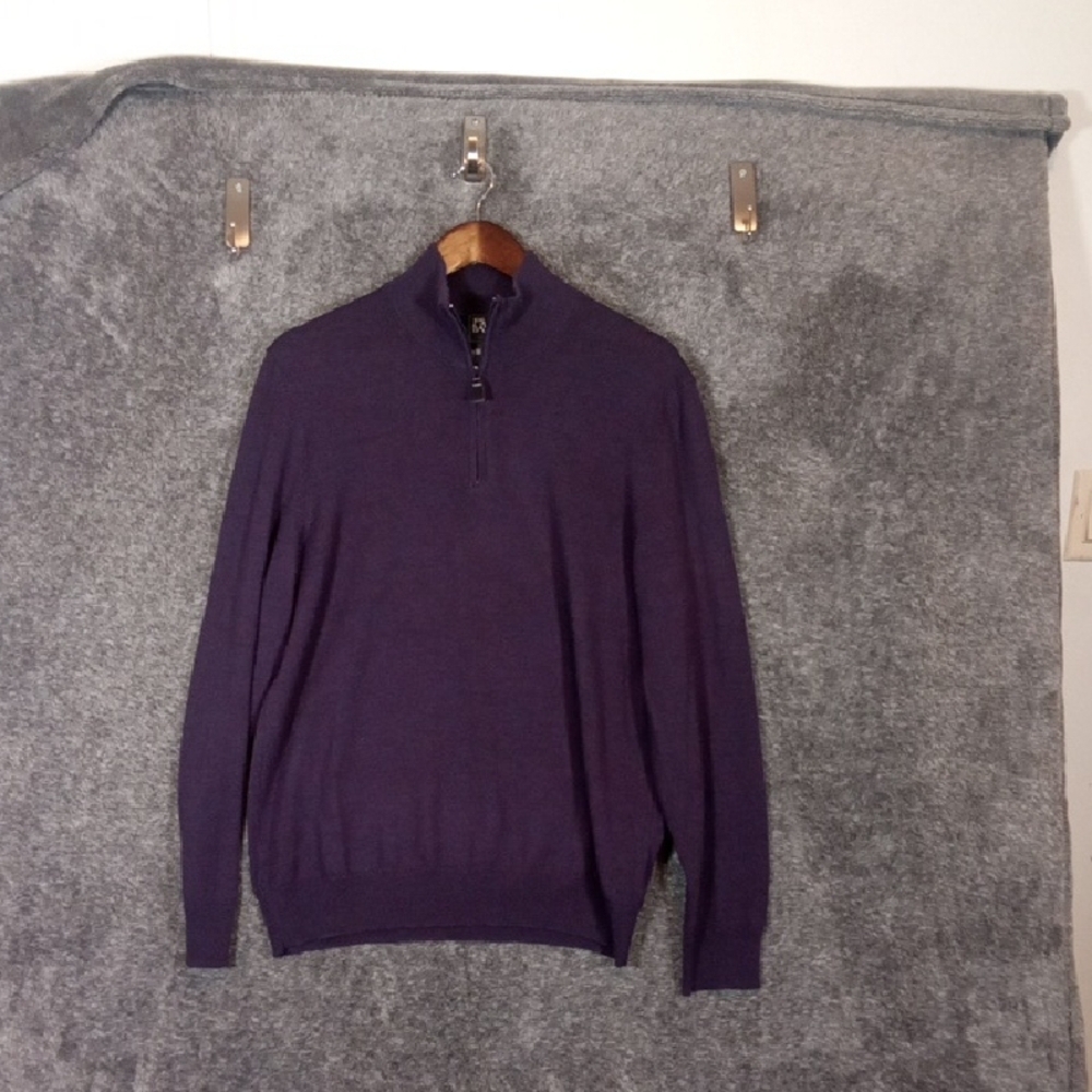 Jos. A. Bank Traveler 1/4 Zip Mens Sweater 100%merino Wool Purple Office Size M